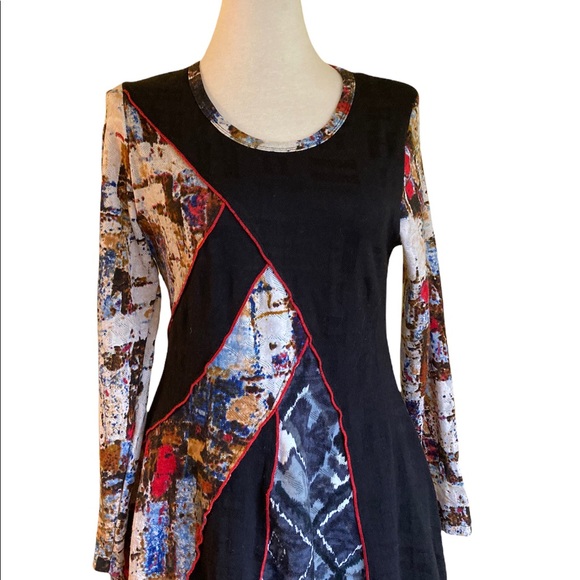 Paris, multicolored tunic, short dress, patchwork, uneven hem, stretchy, L - Picture 8 of 11